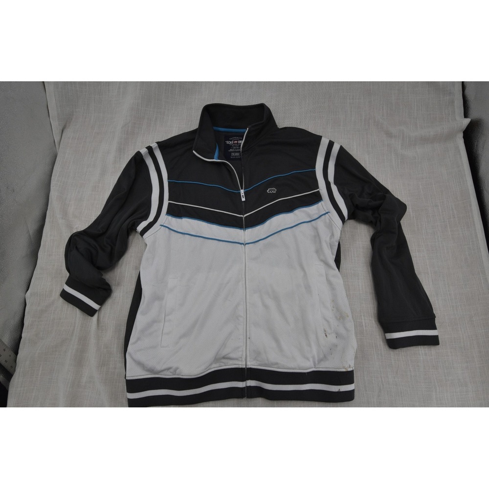 Ecko Unltd Mens Track Jacket 2XL Black White Blue Full Zip Mesh Streetwear Y2K